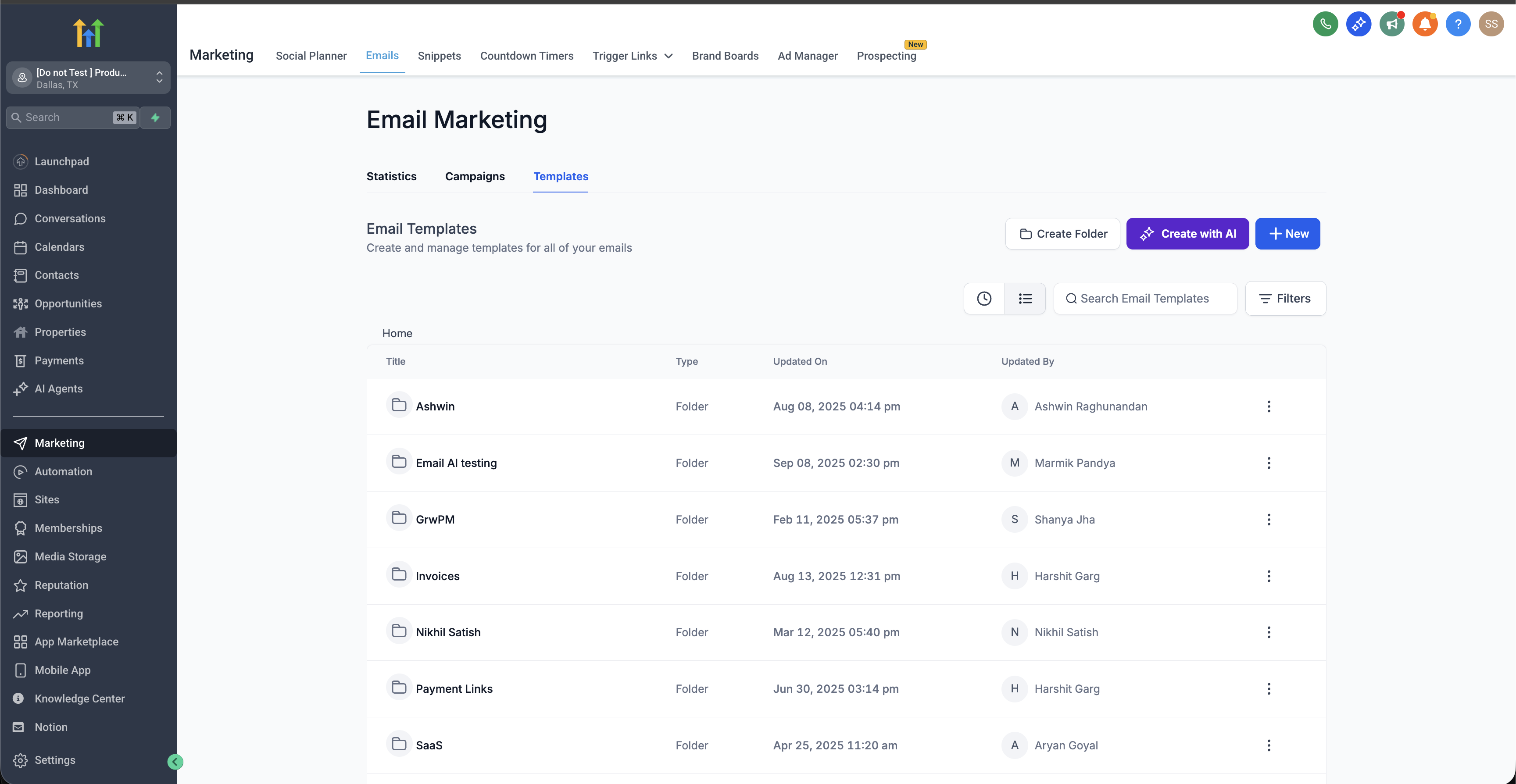 Marketing > Emails > Templates > New template