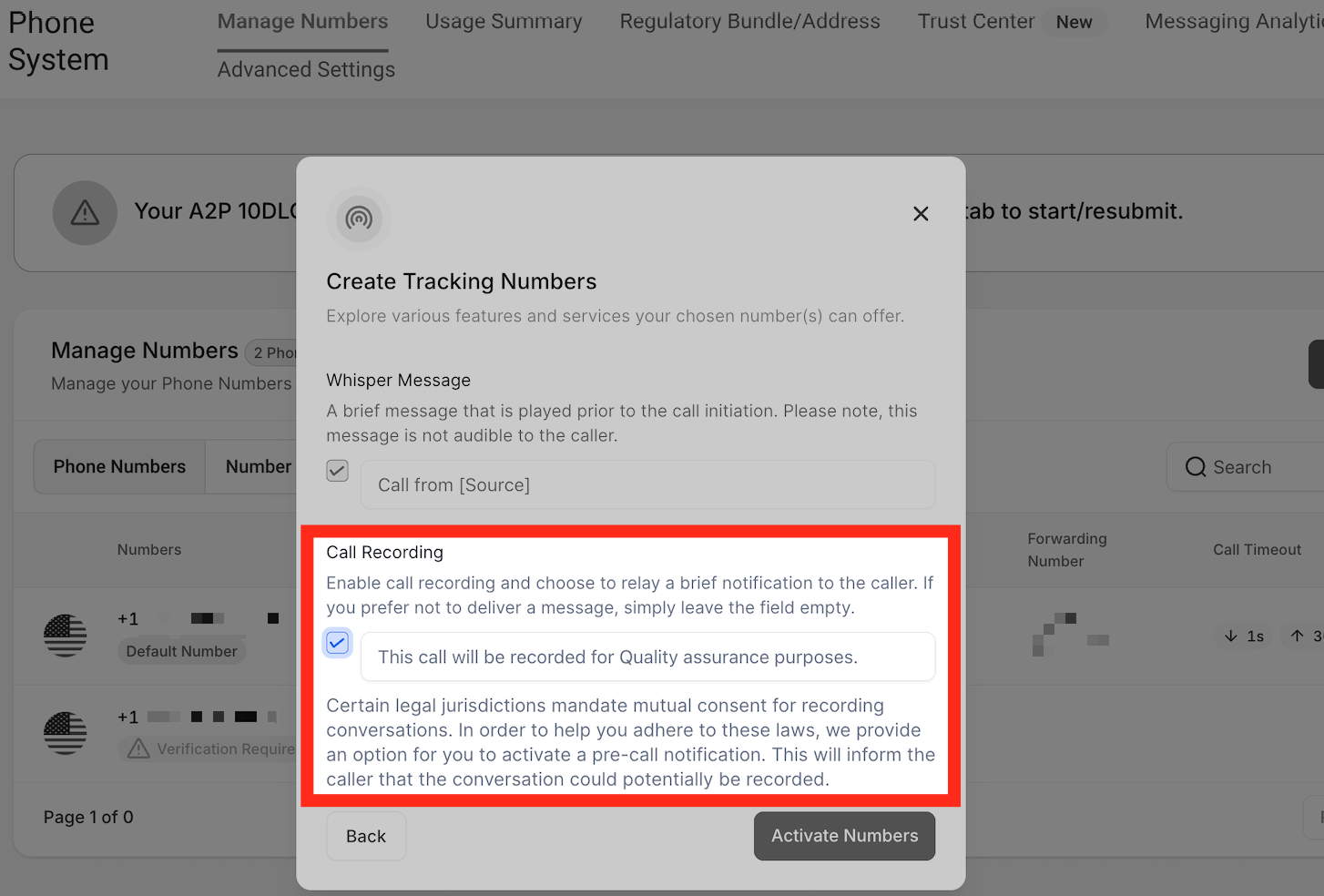 Call Recording setting