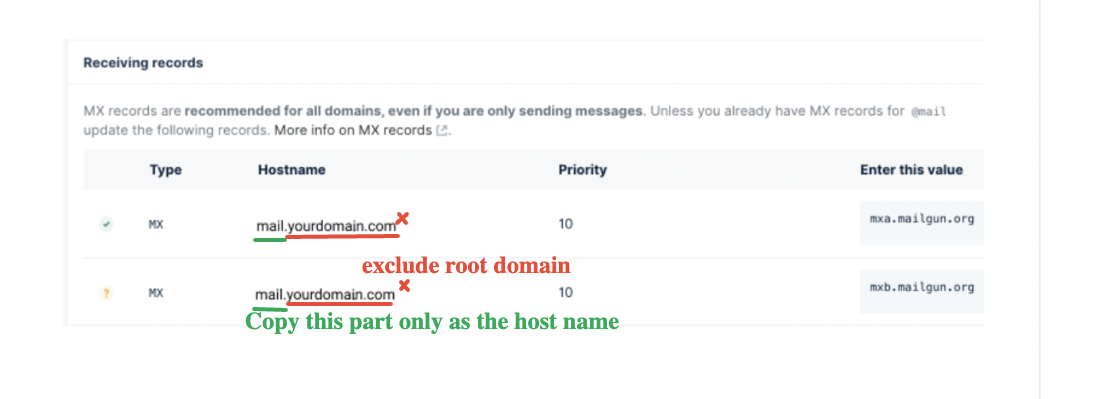 Example of the Host field for the second MX record