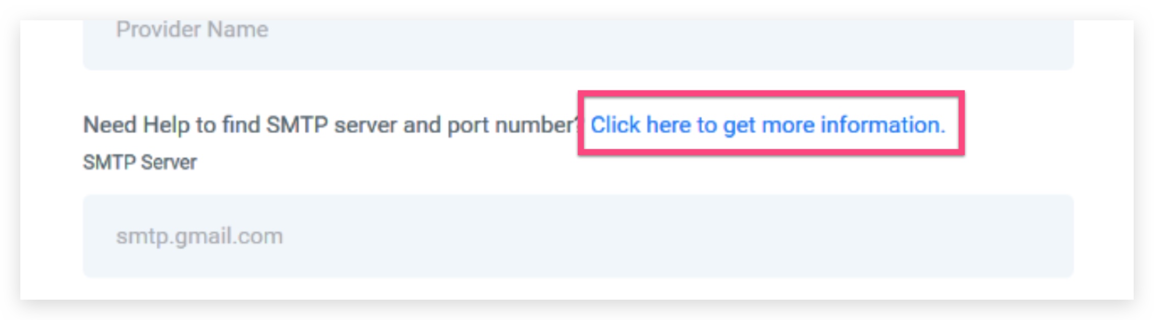 The SMTP setup help doc link as it appears by default