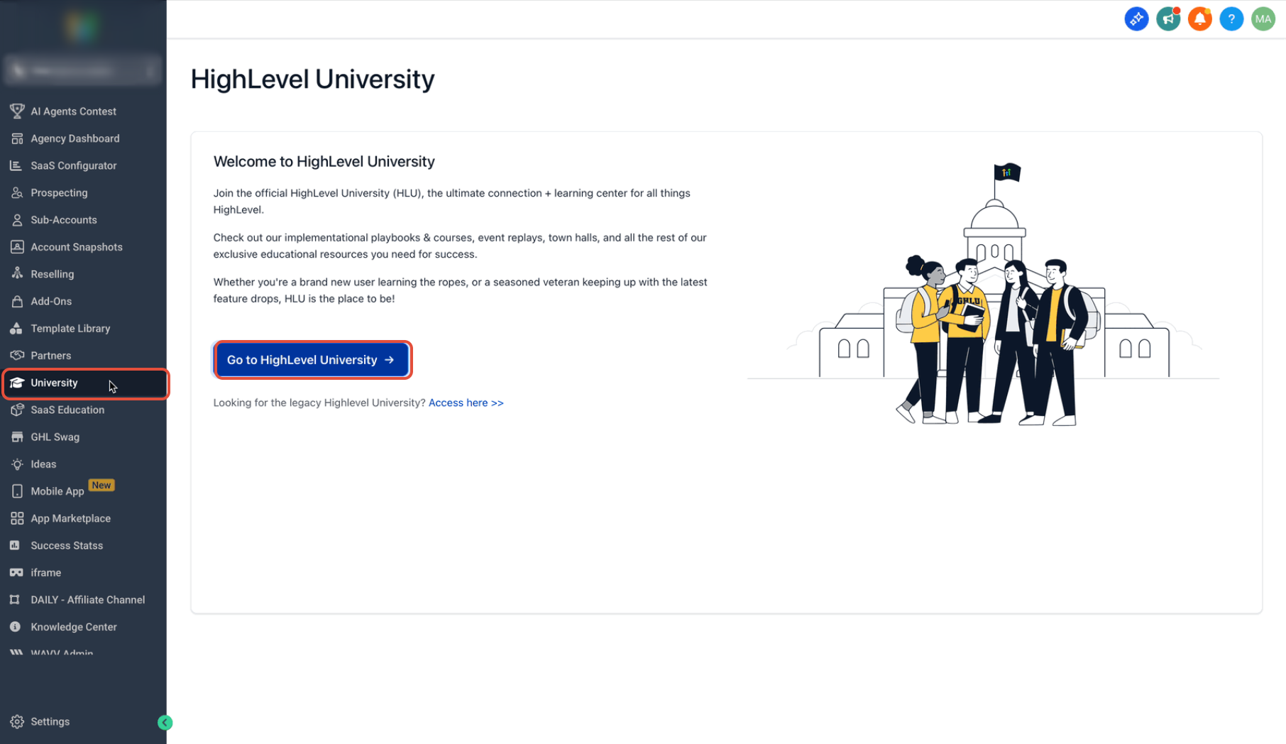 Agency View navigation to Chat To Clients Training and The Course Creator's Playbook
