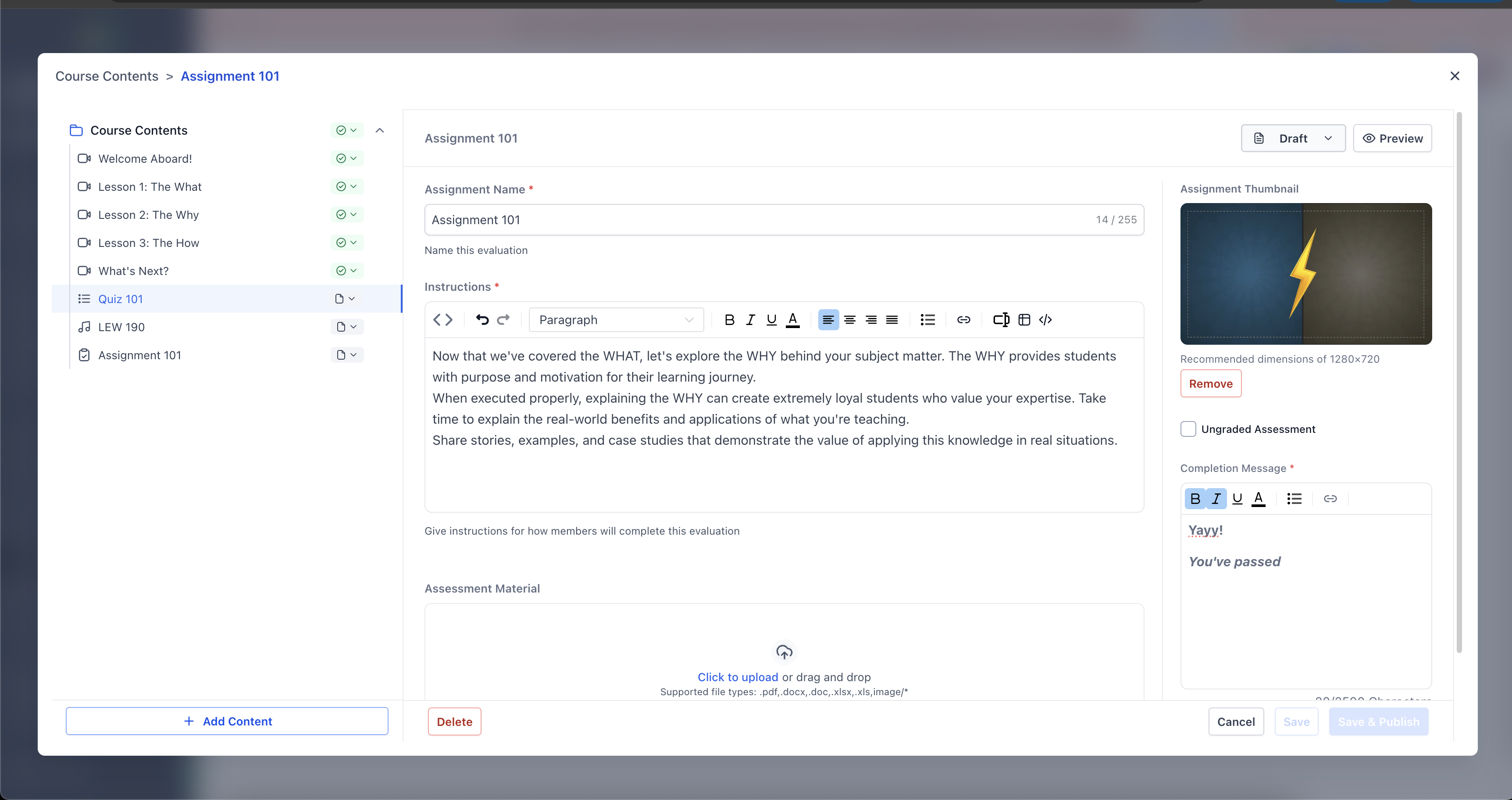 New Course Editor showing the Course Map on the left and editing workspace on the right