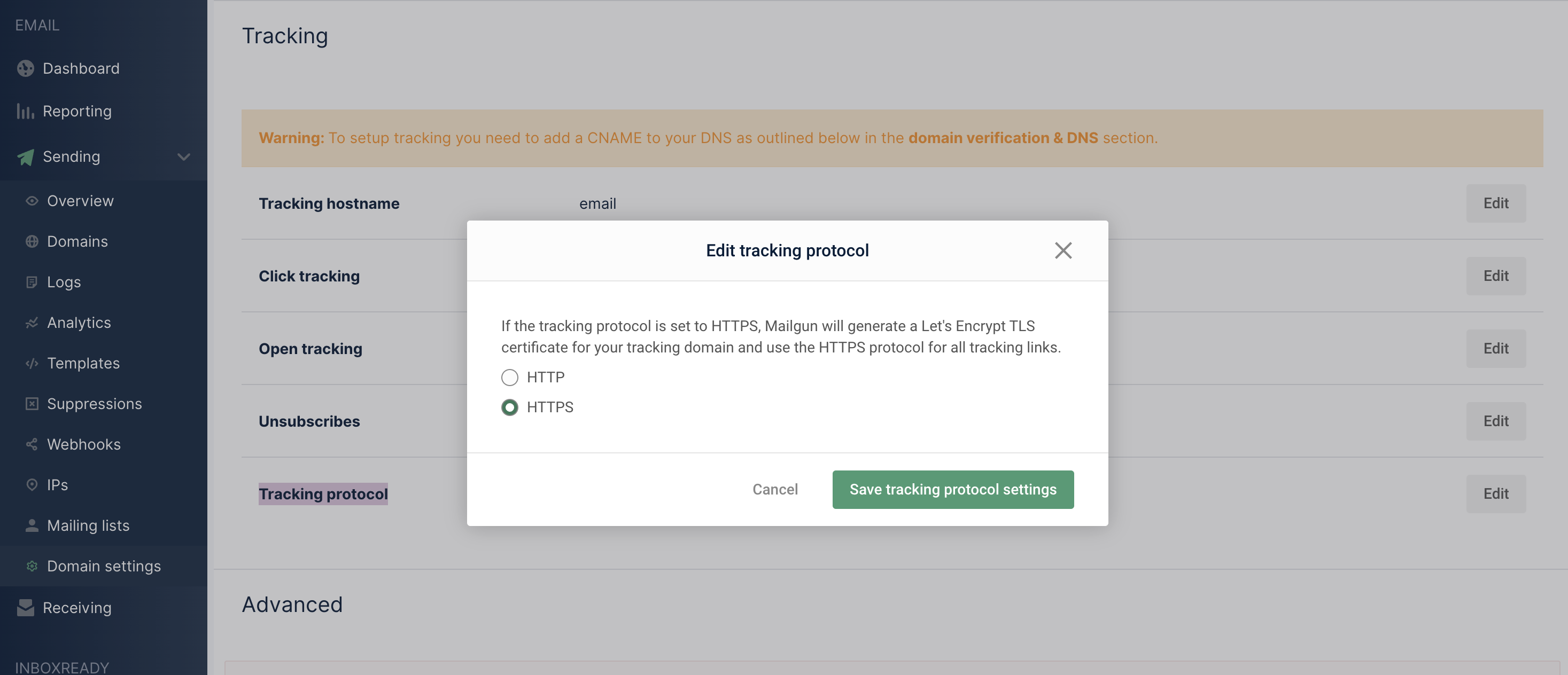 HTTPS tracking setting
