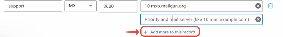 Completed MX record with both mailgun values in Google Domains
