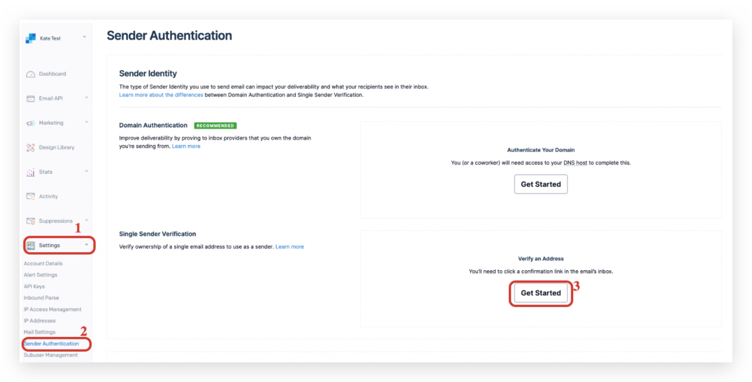 Verifying a SendGrid single sender