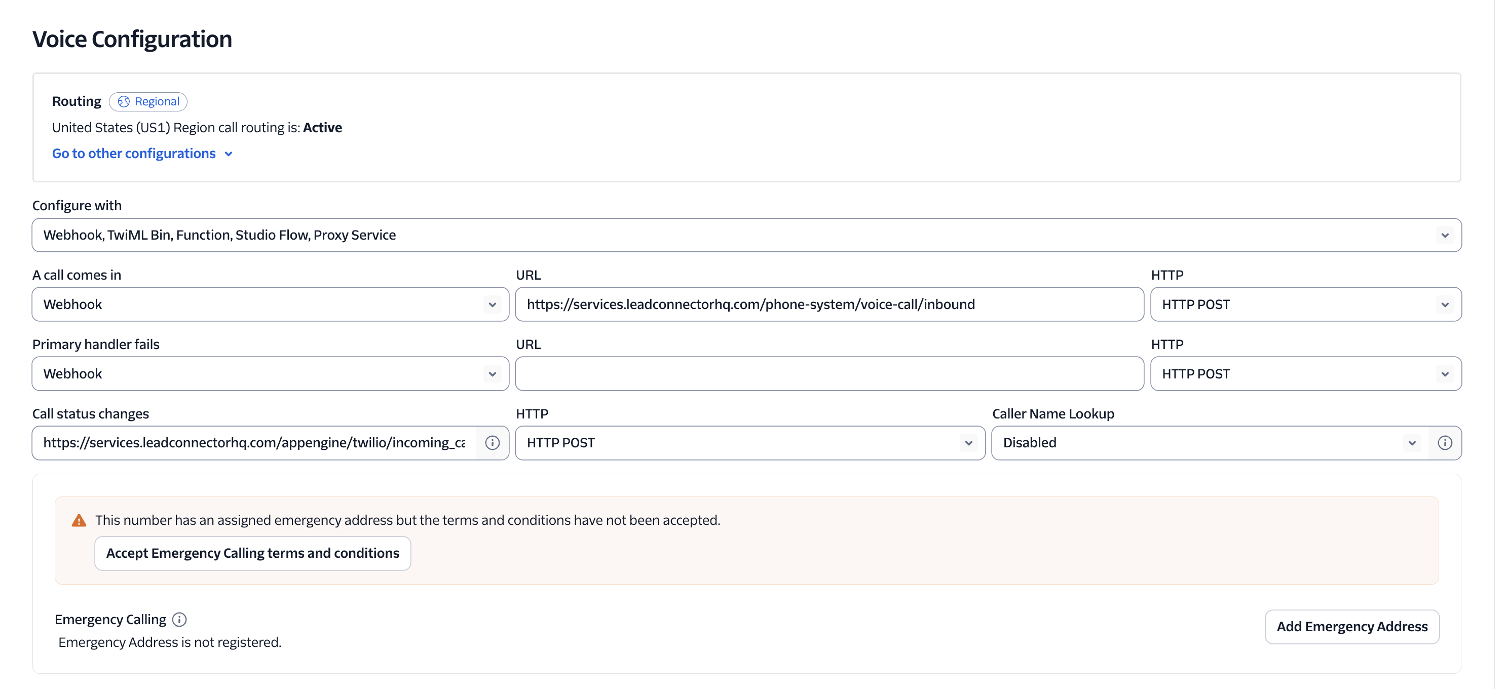 Messaging webhook configuration field