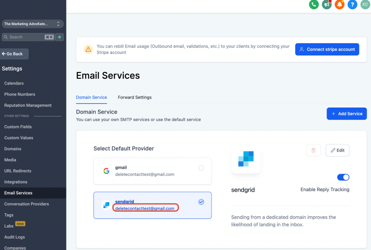 SMTP configuration screen showing the sender email field to check for a mismatch