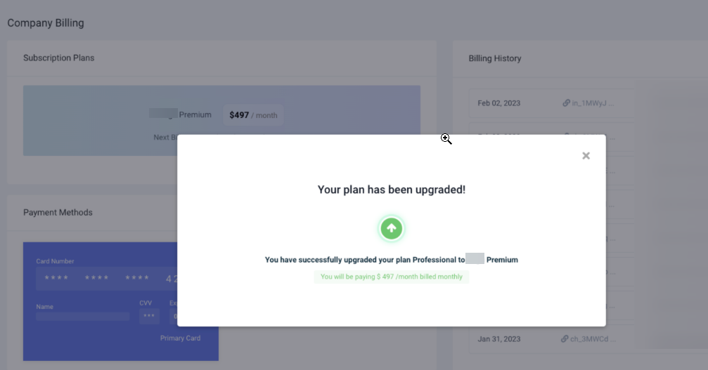Confirm and Pay step for a SaaS plan upgrade