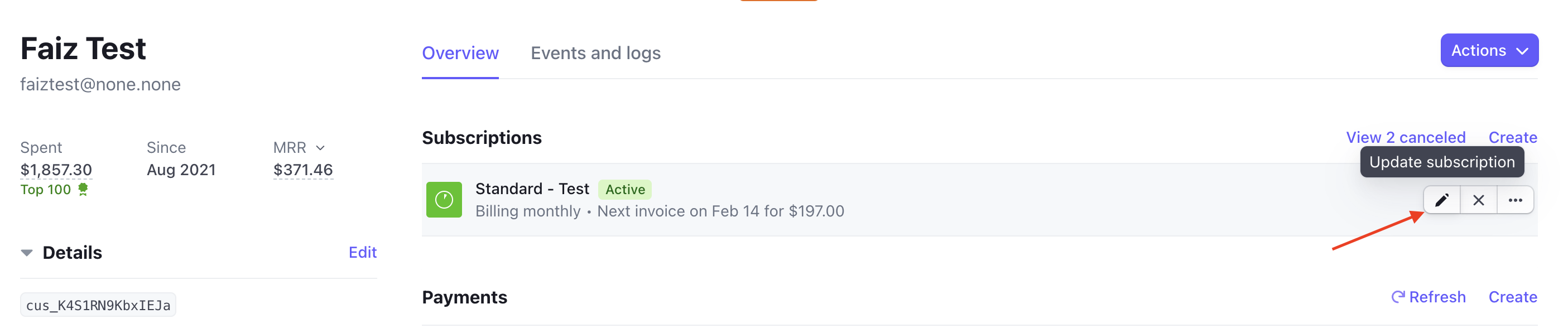 Stripe subscription edit control