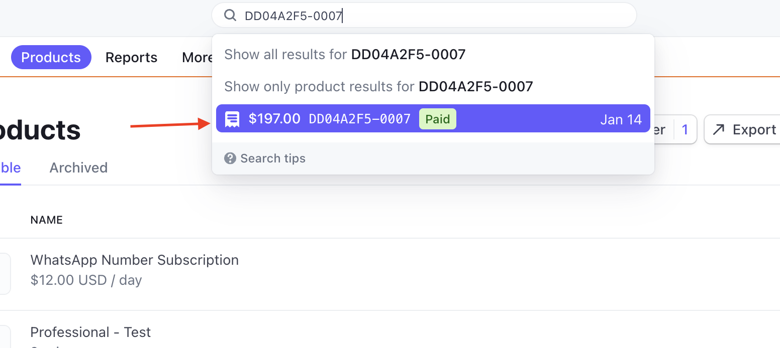 Stripe invoice details used to identify the SaaS customer