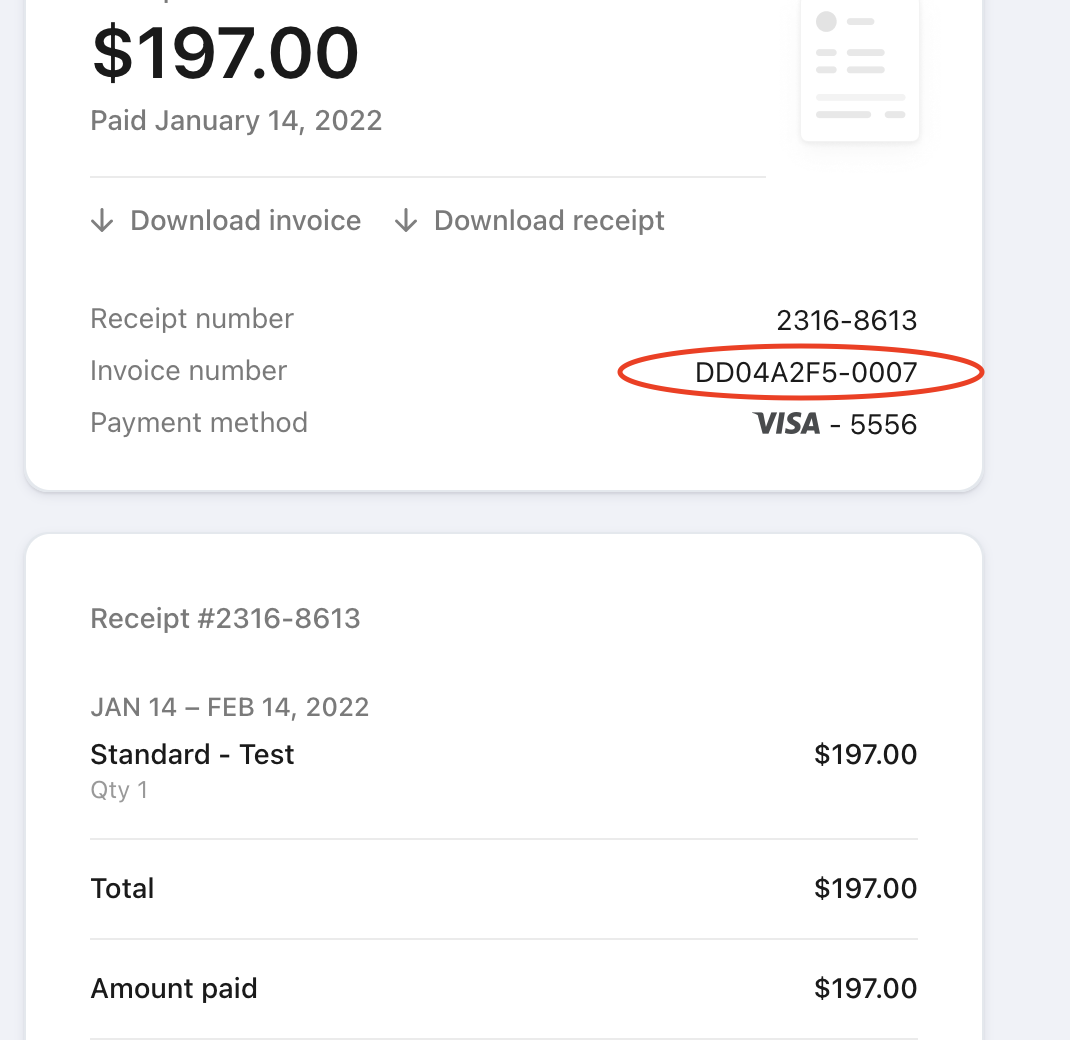 Invoice number used to locate the Stripe customer