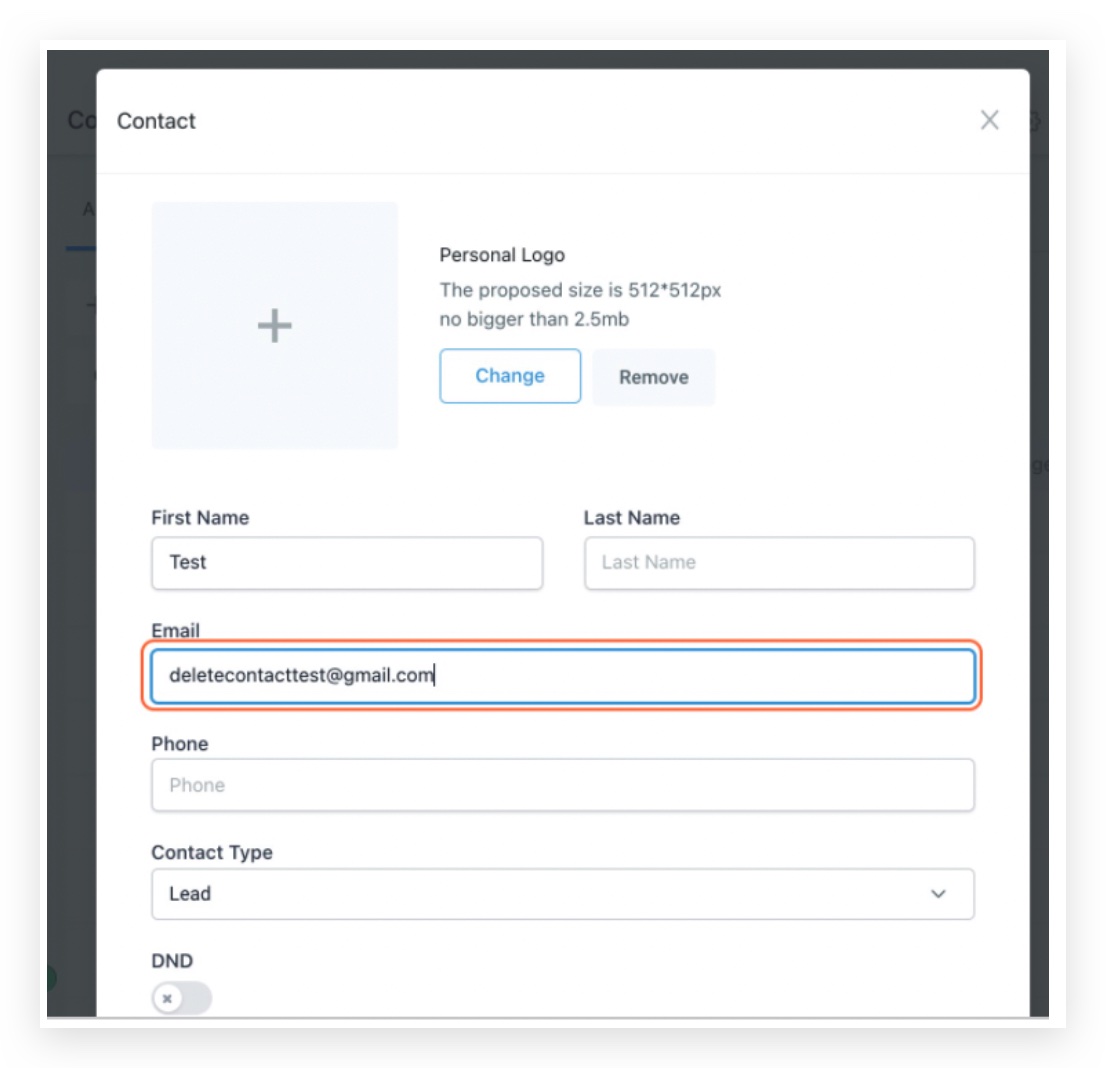 Add Contact form with name and email