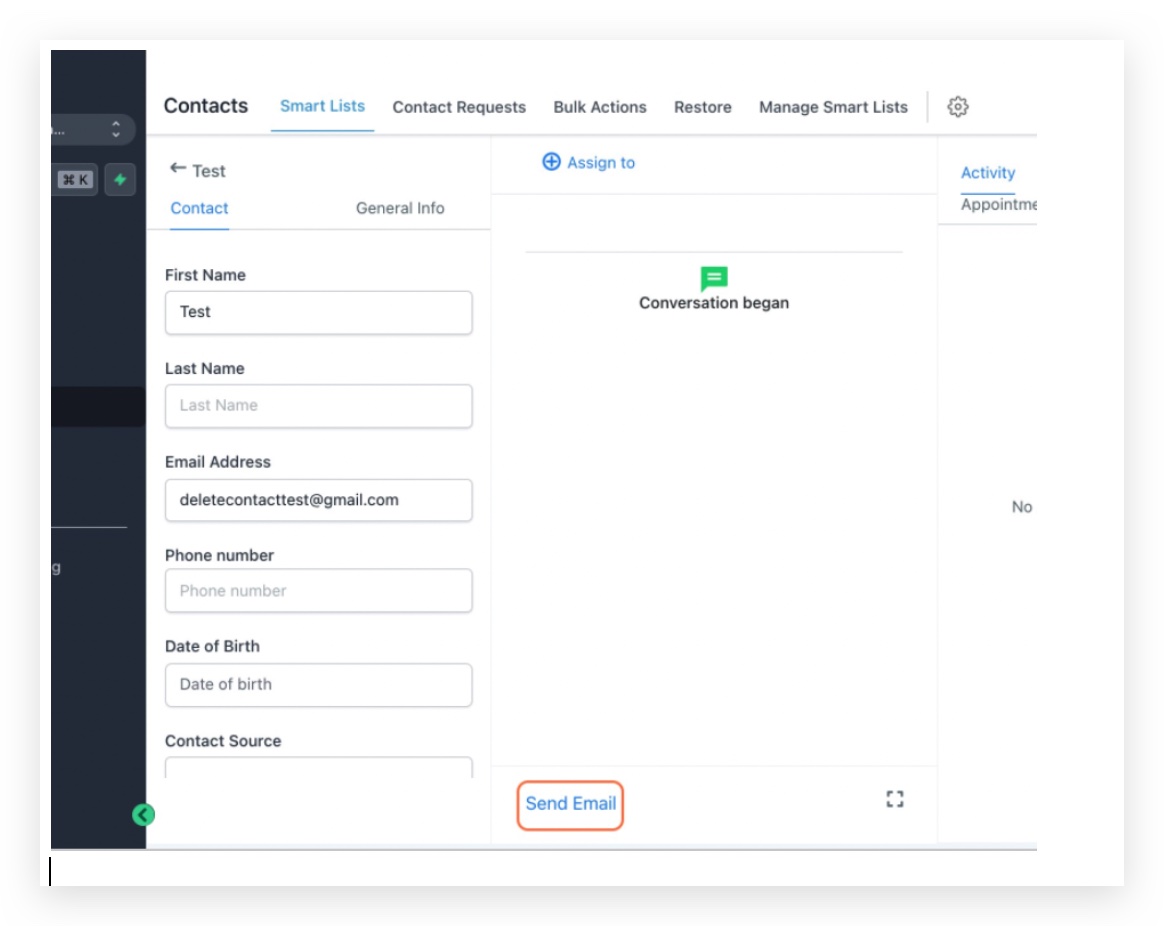 Send Email button in the conversation view
