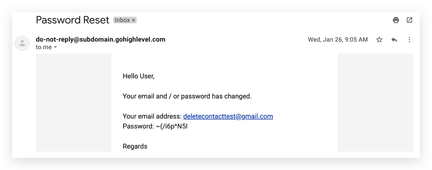 Reset Password email