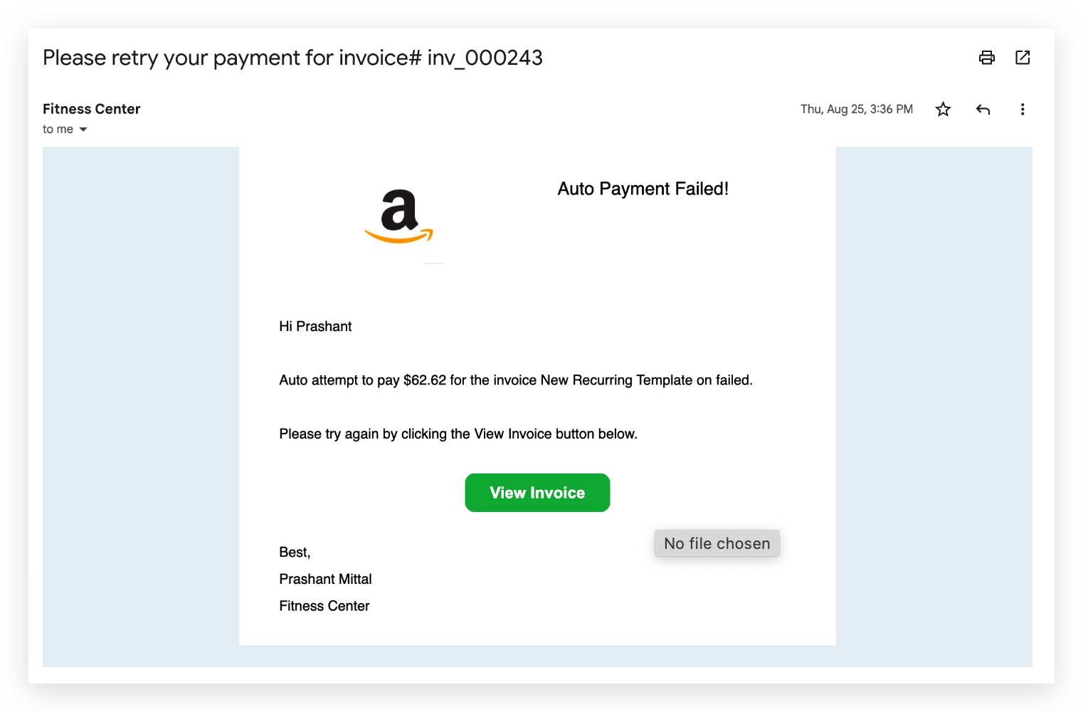 End customer — auto-payment failed for recurring template