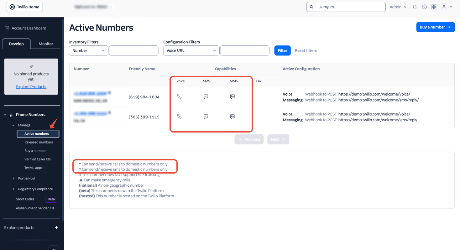 Checking MMS and domestic-only SMS capability on a number