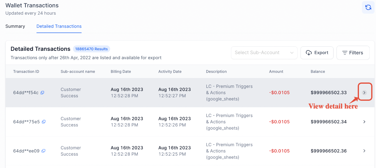 Transaction log table