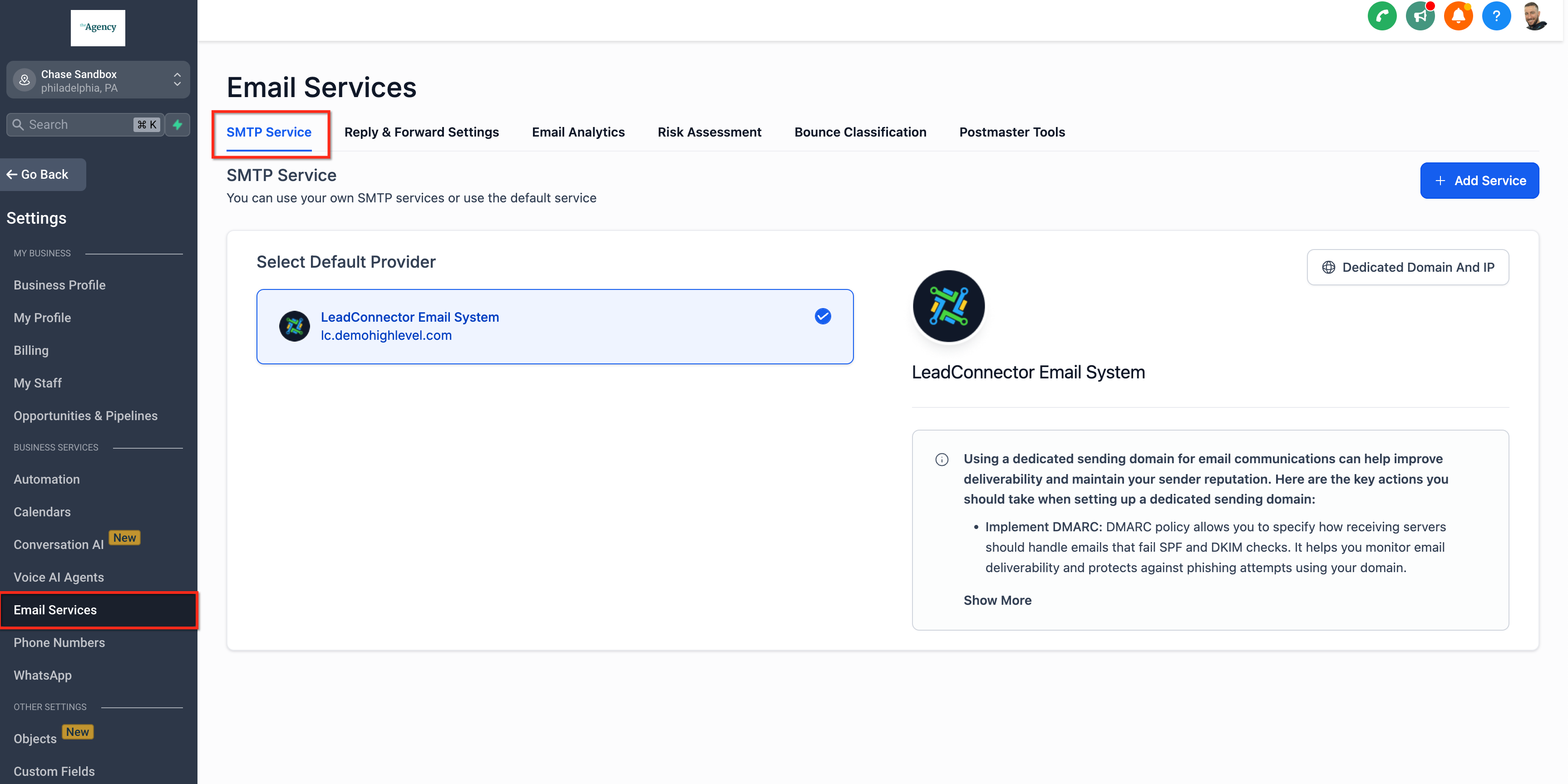 SMTP Service settings