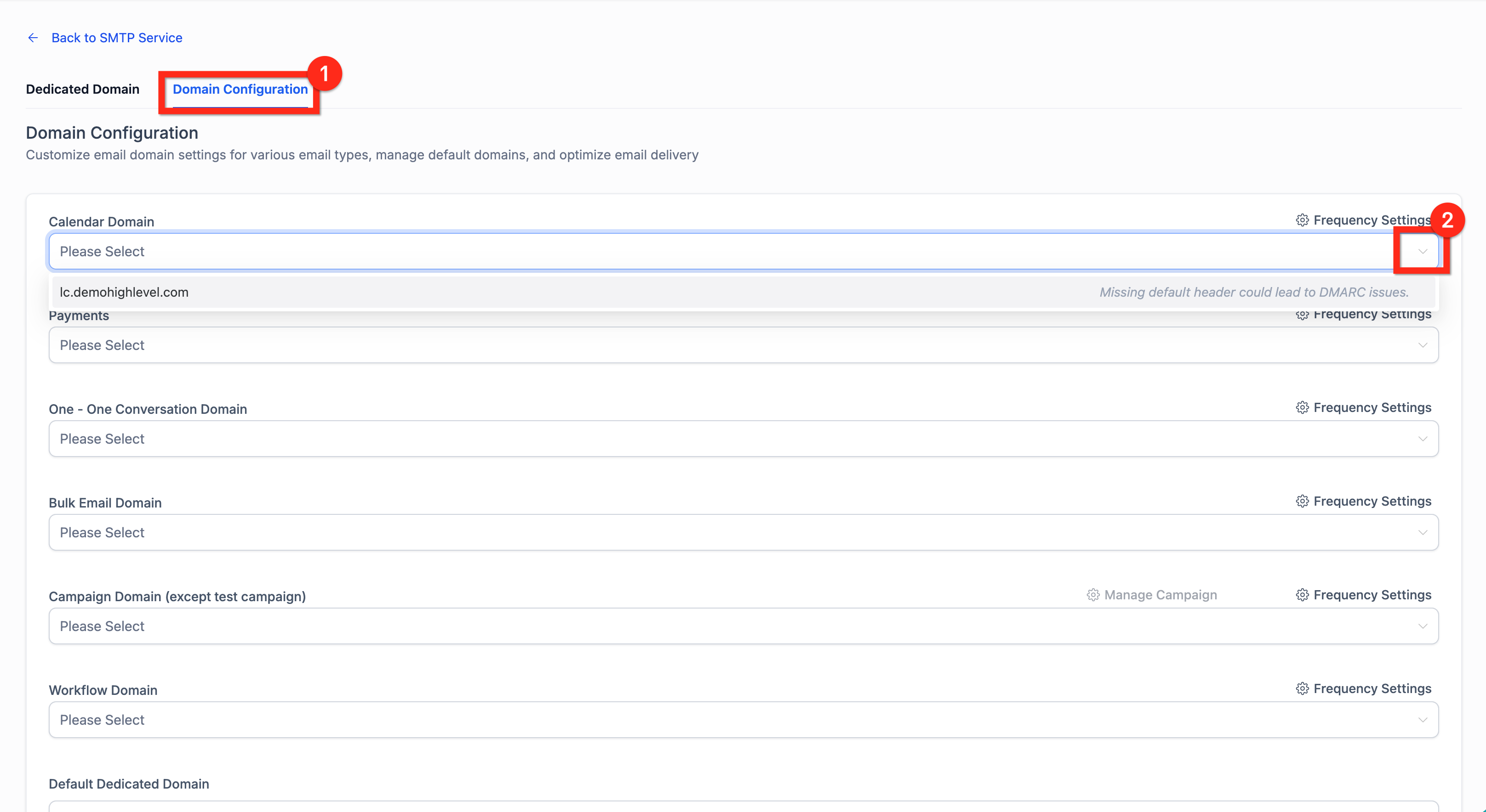 Calendar domain dropdown