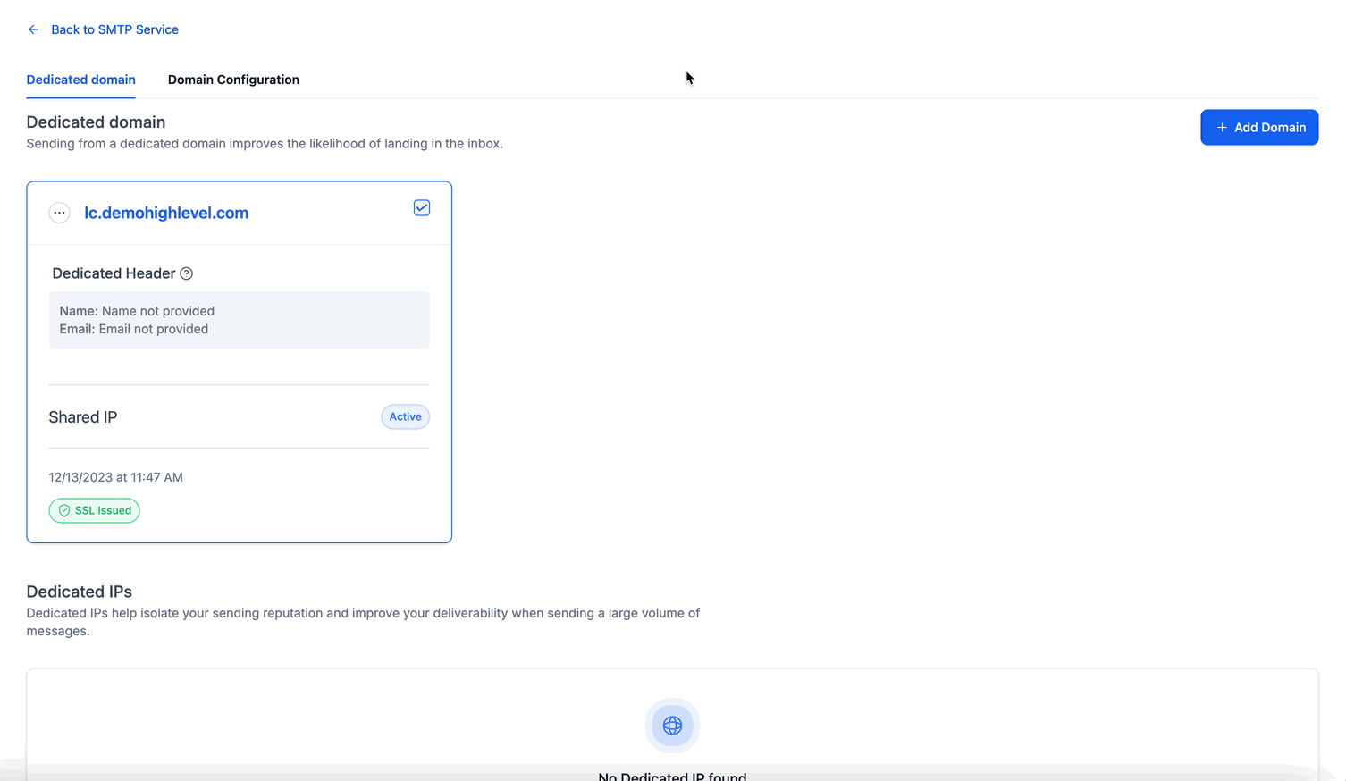 Add Domain flow