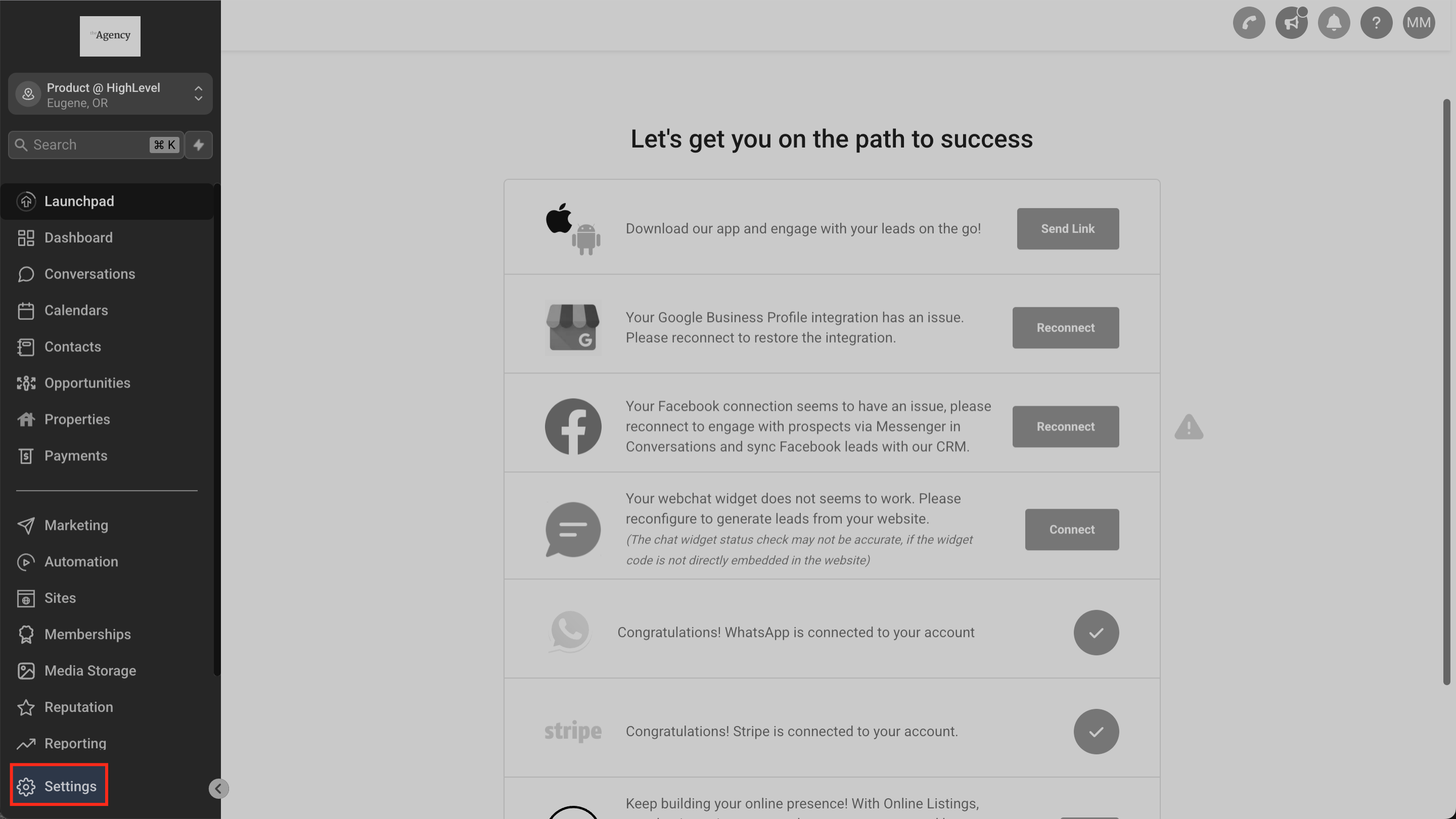 Subaccount Settings navigation