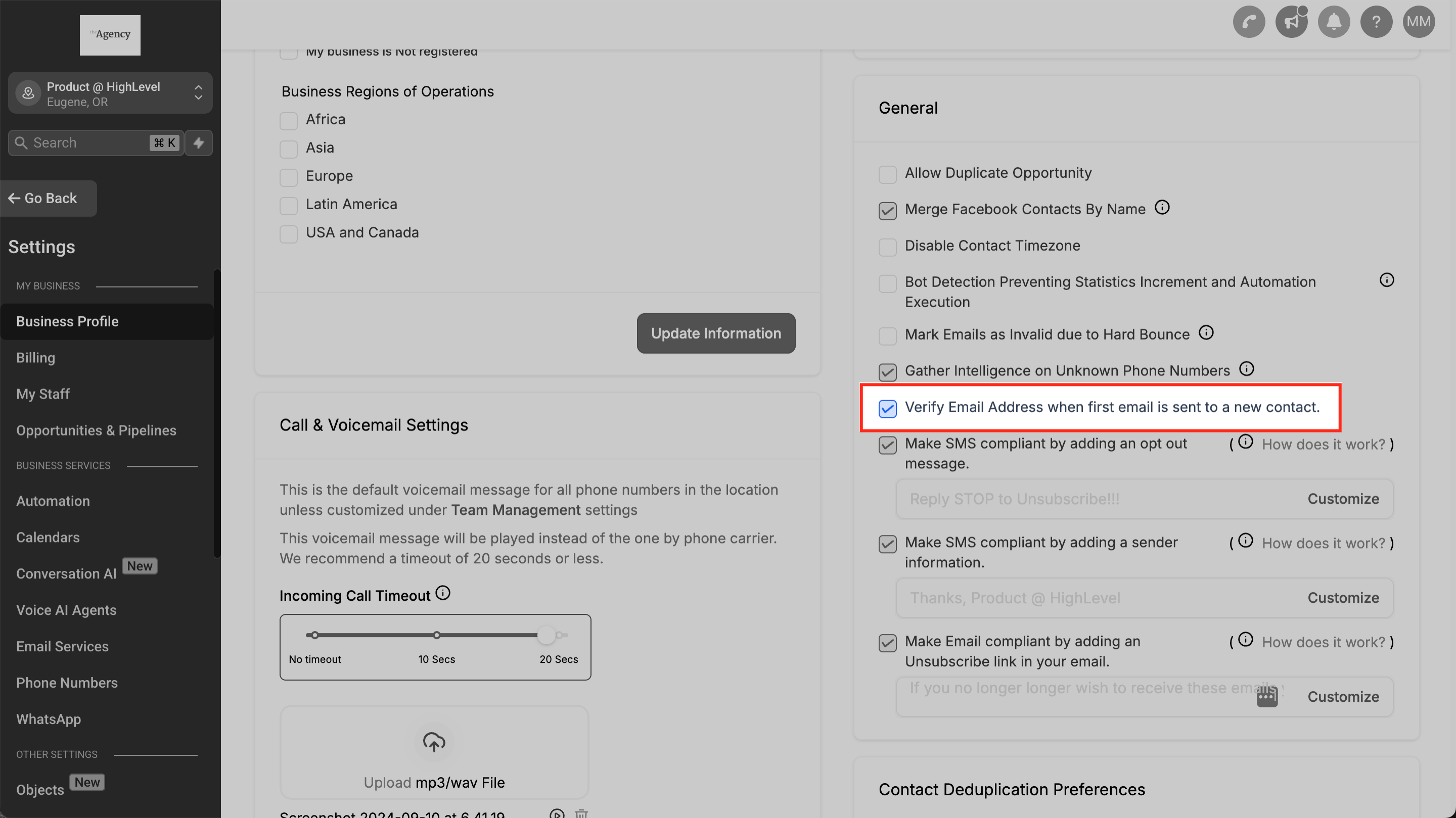 Verify Email checkbox in subaccount settings