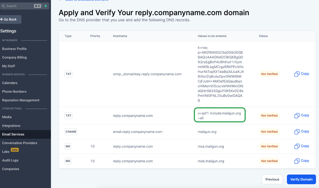 SPF TXT record filled in Google Domains